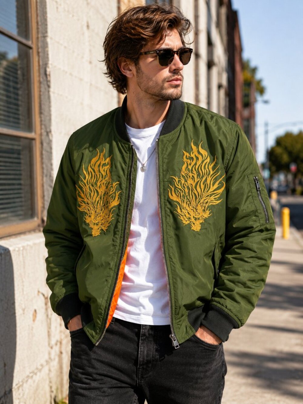 Guess MA 1 Bomber Flight Jacket Olive Lion Embroidered XXL Military